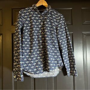 J Crew Women's Perfect Fit Elephant Print Button Down Shirt Size 10 (b4